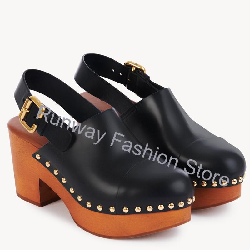 Geta Wooden Sandal - Zoccoli con Zeppa in Legno Massiccio,